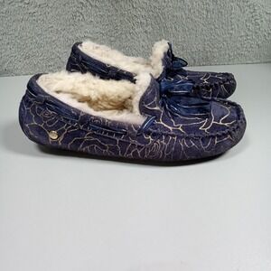 UGG Australia Dakota Navy Blue Gold Metallic Rose Suede Slippers  Womens 7